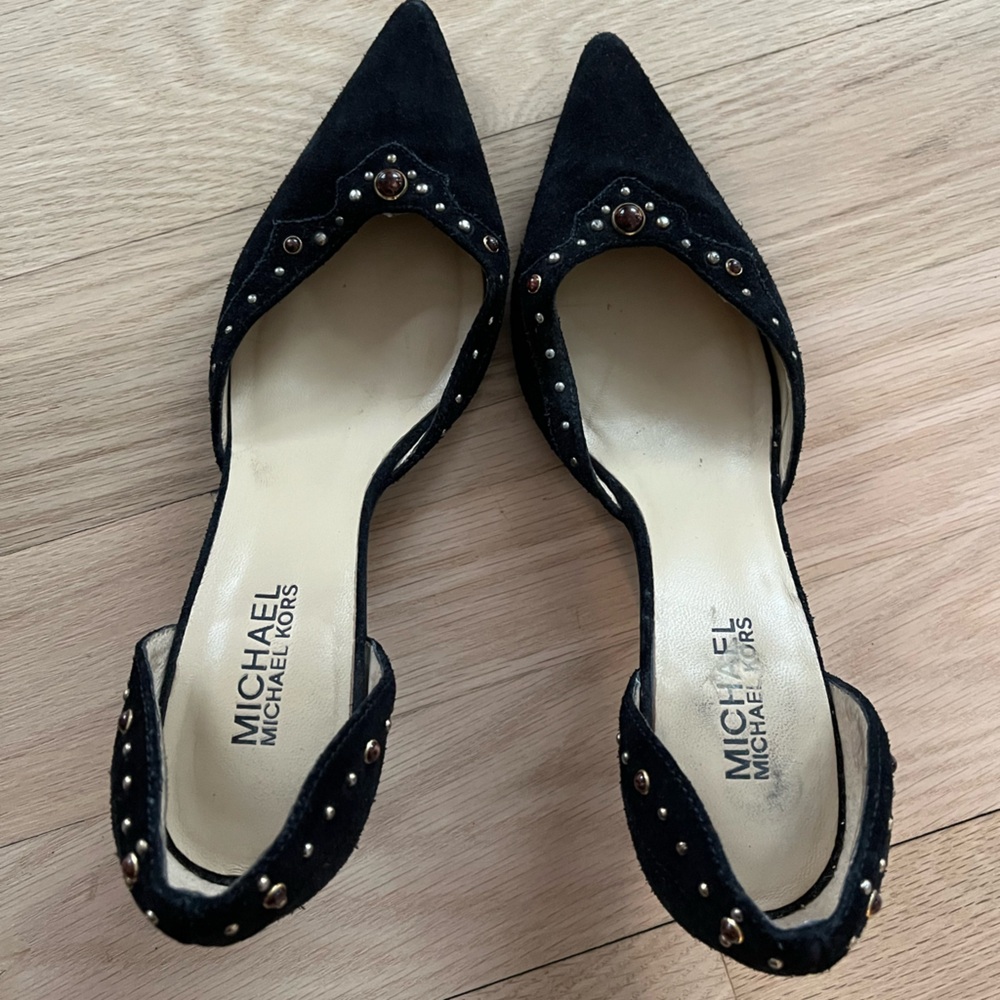 MICHAEL Michael Kors Black Suede Kitten Heel with Stud Detailing